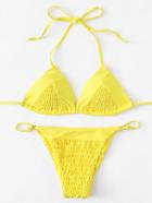 Romwe Ruched Self Tie Bikini Set