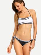 Romwe Contrast Scallop Print Bikini Set