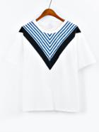 Romwe Chevron Striped Print T-shirt - White