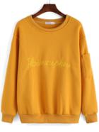 Romwe Letter Print Loose Yellow Sweatshirt