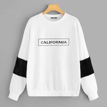 Romwe Contrast Faux Fur Letter Pullover