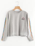 Romwe Rainbow Embroidered Striped Sleeve Sweatshirt