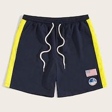 Romwe Guys American Flag Appliques Drawstring Waist Shorts