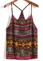 Romwe Spaghetti Strap Vintage Print Rose Red Cami Top