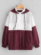 Romwe Two Tone Half Placket Hooded Windbreaker Jacket