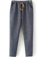 Romwe Drawstring Thicken Blue Pant