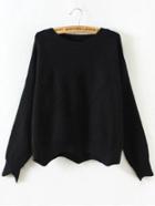 Romwe Black Round Neck Asymmetrical Trim Sweater