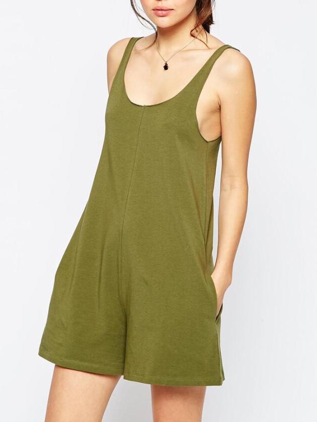Romwe Scoop Neck Edge Pockets Jumpsuit
