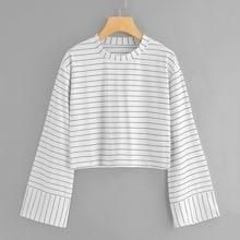 Romwe Striped Round Neck Crop Tee