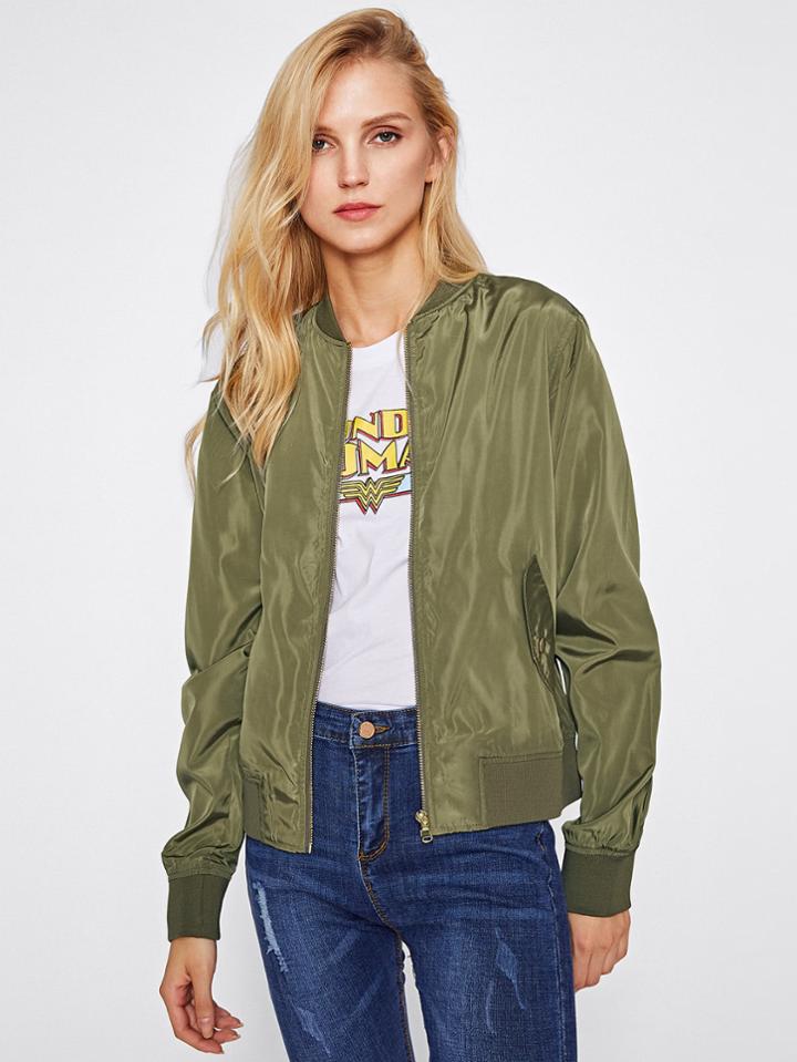 Romwe Stand Collar Bomber Jacket