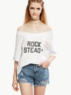 Romwe White Letter Print Ribbed Off The Shoulder T-shirt