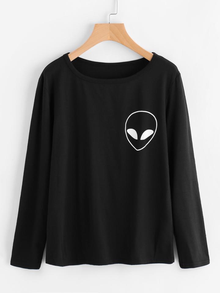 Romwe Alien Printed T-shirt