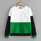 Romwe Cut-and-sew Textured Pullover