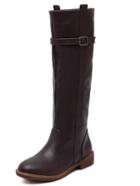 Romwe Coffee Round Toe Buckle Strap Tall Boots