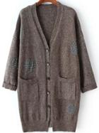 Romwe Polka Dot Patch Coffee Coat With Buttons
