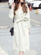 Romwe Beige Lapel Tie-waist Pockets Coat