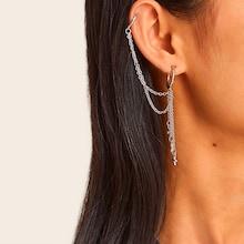 Romwe Cross Detail Hoop Earrings With Ear Cuff 1pc