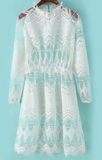 Romwe Sheer Mesh Lace White Dress