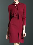 Romwe Burgundy Tie Neck Shift Dress
