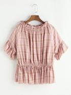 Romwe Gird Print Ruffle Hem Drop Waist Pleated Blouse