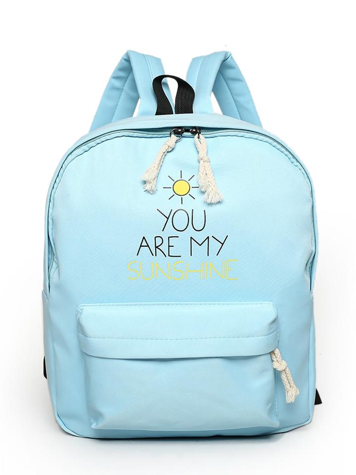 Romwe Letter Print Rope Zipper Backpack