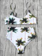 Romwe Palm Tree High Waist Bikini Set