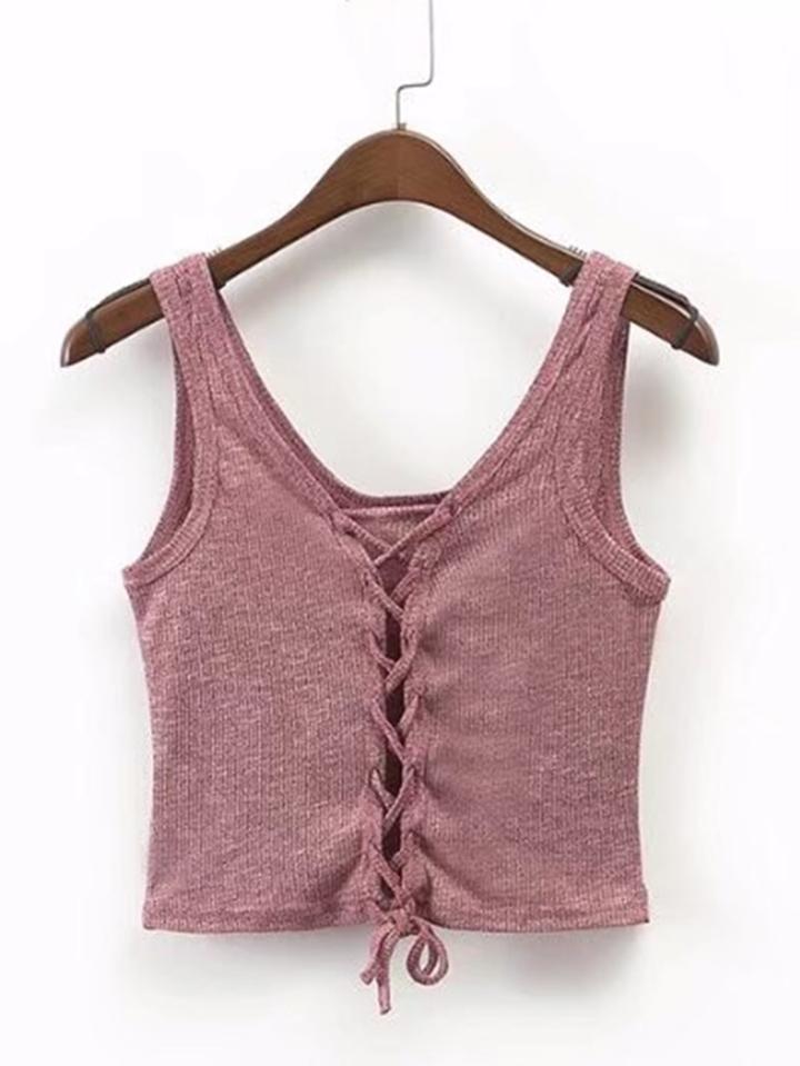 Romwe Lace Up Tank Top