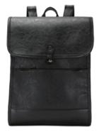 Romwe Faux Leather Snap Buttone Clousure Flap Backpack