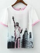 Romwe Statue Of Liberty Print T-shirt