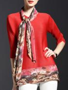 Romwe Red Pleated Elastic Print T-shirt Dress