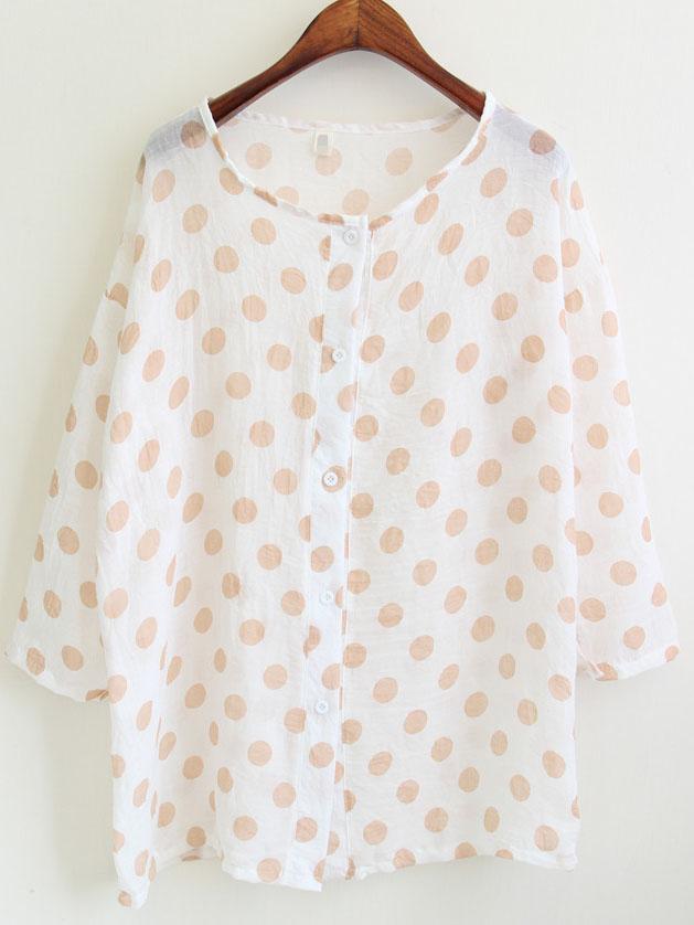 Romwe Polka Dot Loose Pink Top