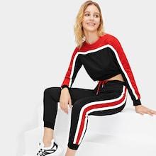 Romwe Cut And Sew Top With Drawstring Pants