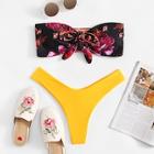 Romwe Floral Bandeau Mix And Match Bikini Set