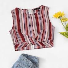 Romwe Zip Back Striped Shell Top