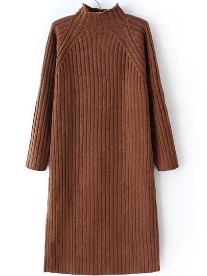 Romwe Mock Neck Brown Sweater Dress