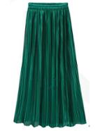 Romwe Green Elastic Waist Pleated Skirt