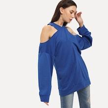 Romwe Open Shoulder Cross Neck Pullover