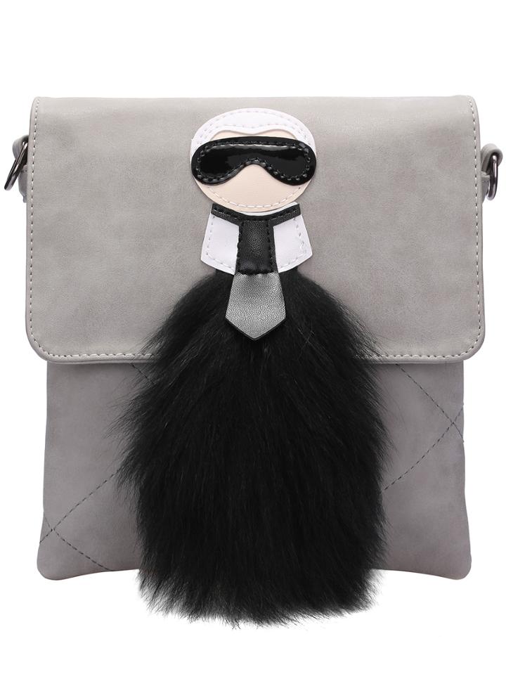 Romwe Grey Quilted Magnetic Fur Satchel Bag
