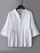 Romwe V Neck Bell Sleeve Button-down Top