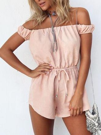 Romwe Off-the-shoulder Drawstring Waist Romper