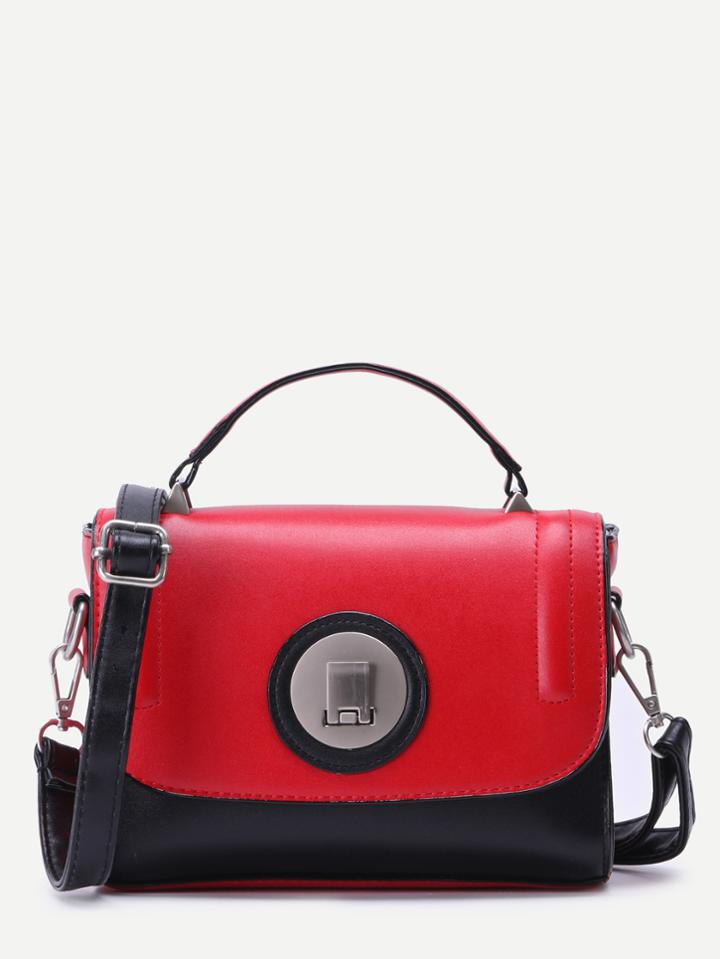 Romwe Color Block Pu Flap Handbag With Strap