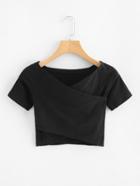 Romwe Raglan Sleeve Asymmetrical Hem Crop Tee
