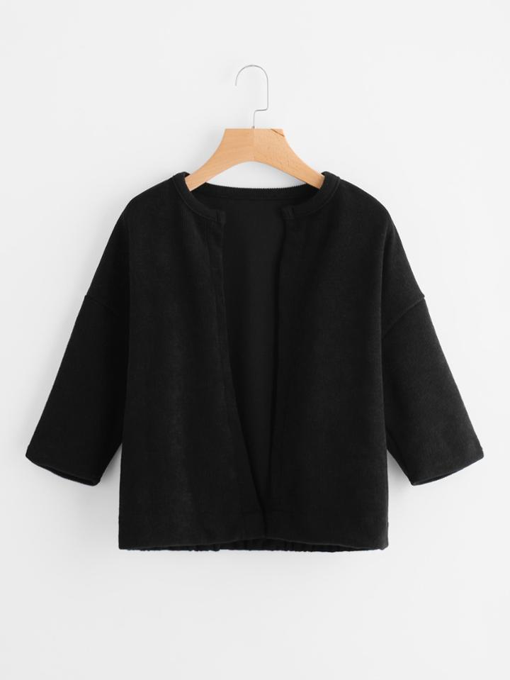 Romwe Open Front Ribbed Coat