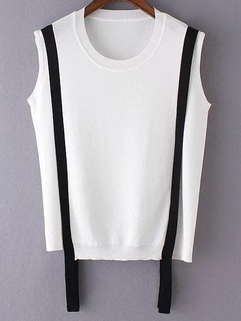 Romwe White Contrast Criss Cross Back Sleeveless Knit Blouse
