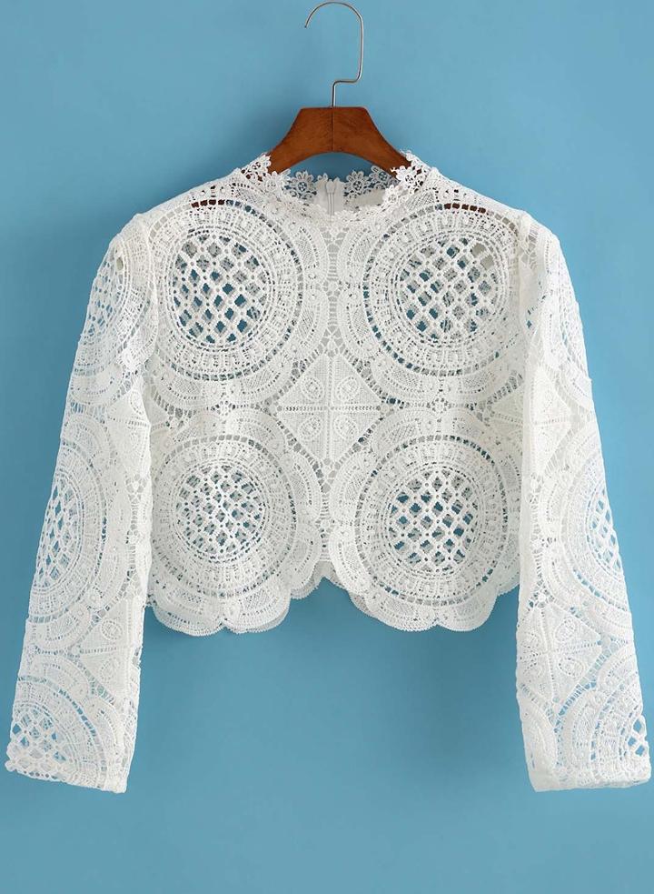 Romwe Hollow Lace Crop Blouse