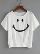 Romwe Smile Bead Folds White T-shirt
