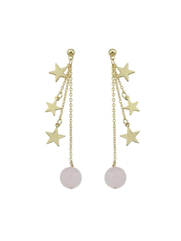 Romwe Pink Multi Layers Chain Brincos Star Pattern Beads Dangle Earrings