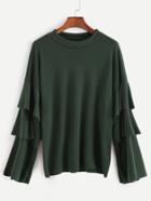 Romwe Dark Green Drop Shoulder Ruffle Sleeve T-shirt