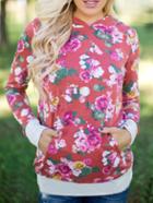 Romwe Hooded Long Sleeve Floral Sweatshirt