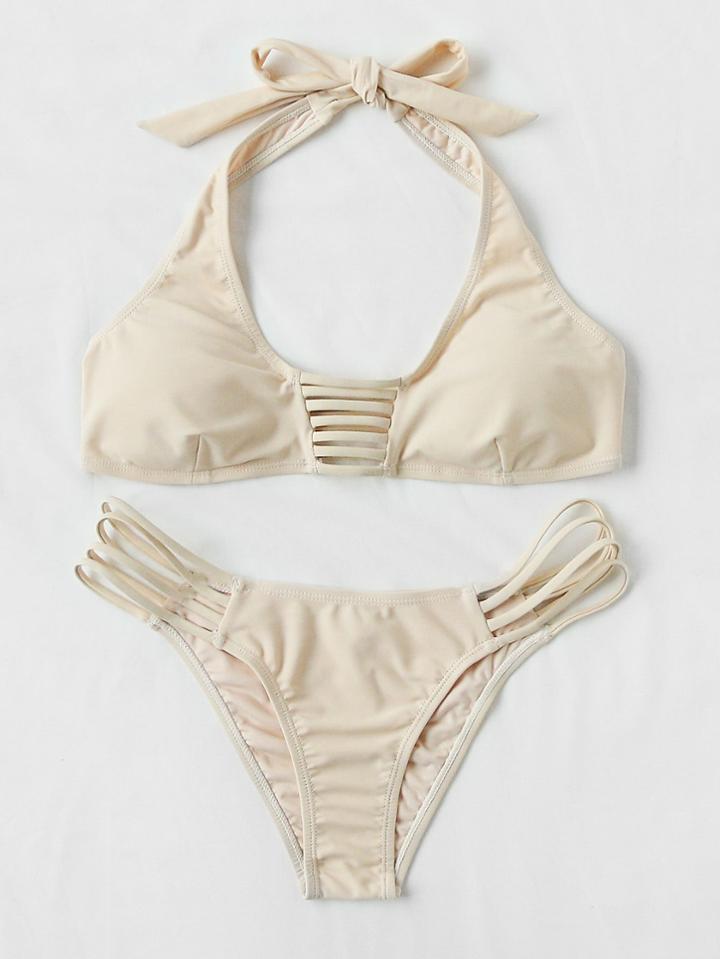 Romwe Ladder Cut Out Tie Neckline Bikini Set